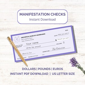 Manifestation Printable Checks, Law of Attraction Financial Wellness, Abraham Hicks, Checks for Vision Board, Abundance Checks, DIY Money