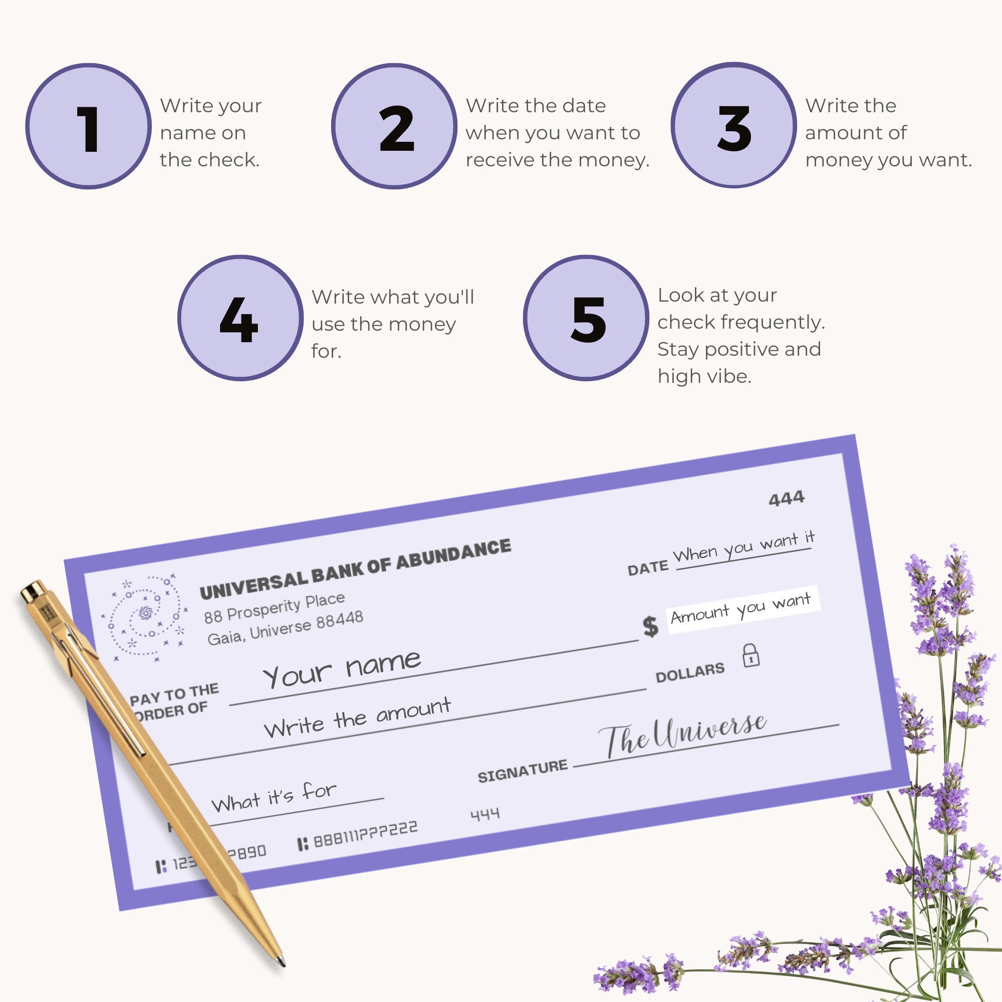 Manifestation Printable Checks, Law of Attraction Financial Wellness ...