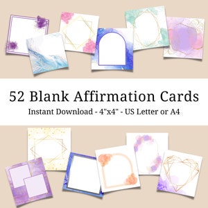 52 cartões de afirmação em branco para impressão, mini notecard com versículo da Bíblia em aquarela, cartão de placa de visão de diário de download digital com tinta alcoólica