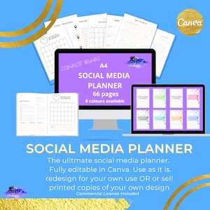 Arctic Blue SOCIAL MEDIA PLANNER, Content Planner, YouTube Planner, Instagram Planner, Canva, Social Media Planner, Printable pdf PVWL07