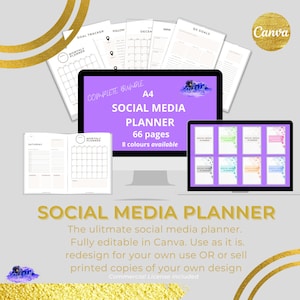 Grey SOCIAL MEDIA PLANNER, Content Planner, YouTube Planner, Instagram Planner, Canva, Social Media Planner, Printable pdf PVWL14