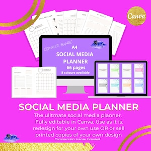 Fuschia SOCIAL MEDIA PLANNER, Content Planner, YouTube Planner, Instagram Planner, Canva, Social Media Planner, Printable pdf PVWL08