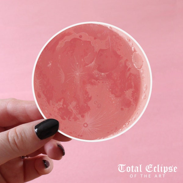 Vinyl Sticker - Pink Moon Phase Die-Cut Matte Sticker, 3" Round Sticker, Crescent Moon Decor, Astronomy Art, Artwork