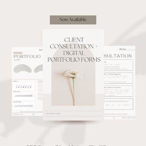 May include: A set of digital portfolio forms and client consultation sheets. The forms include sections for mapping, curls, lengths, and diameters. The text "Now Available" is at the top, and "PDF Compatible with Apps like Kilonotes" is at the bottom.