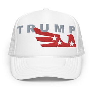 TrumpTrucker Hat 3D Puff Embroidered Foam Trucker MAGA Hat in Light Blue by USA Young Co