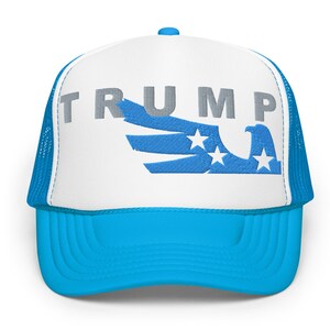 Trump Trucker Hat: 3D Embroidered Eagle, Light Blue MAGA Cap