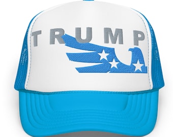 Boné Trucker Trump: Águia bordada em 3D, boné MAGA azul claro