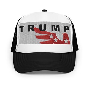 TrumpTrucker Hat 3D Puff Embroidered Foam Trucker MAGA Hat in Light Blue by USA Young Co