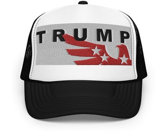 Boné de caminhoneiro Trump, boné de espuma MAGA bordado em 3D