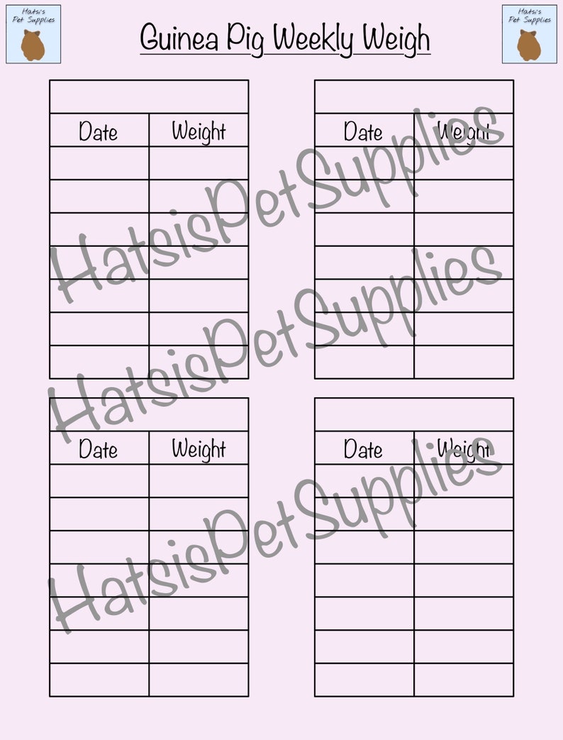 Photo inspiration: Fresh Look at Guinea Pig Weight Tracker Template