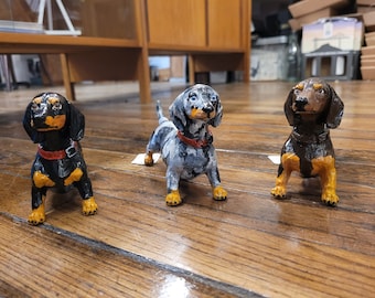 Perro salchicha / Tallado a mano / Escultura de perro / Figura / Adorno / Decoración