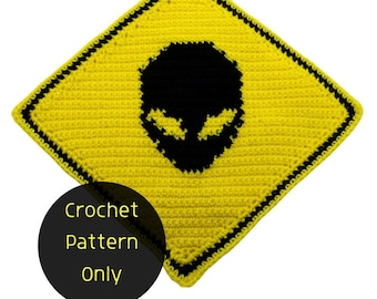 Alien Caution Sign Crochet Pattern | Wall Hanging Decor (PDF)