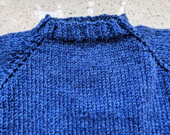 Blue Long sleeved overseized Hand knit  sweater pullover with round neck collar for babies  generous fit 6 months