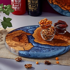 Epoxy and Wooden serving, Cutting Board, Charcuterie Board, Resin and Olive Wood Serving Board, personalized gift for mom