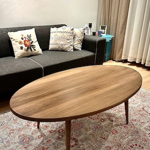 Solid 100% Hornbeam Coffee Table Wood Oval Ellipse, Scandinavian, Wood Living Room Coffee Table