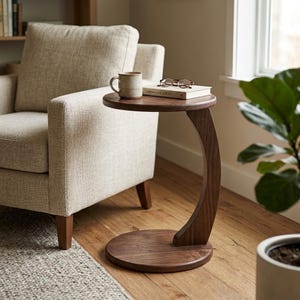 C Shaped Side/End Table, Sofa Side Table, Coffee Table For Living Room, 100percent Solid Hornbeam Wood Table, Round Side Table, Laptop Stand
