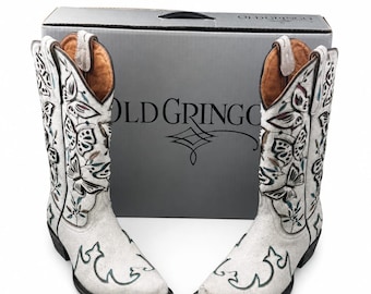 Oude gringo leren westernlaarzen met vlinders