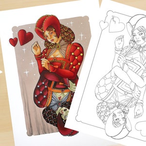 Page de coloriage pour adulte et enfant sur le thème des jeux de cartes !