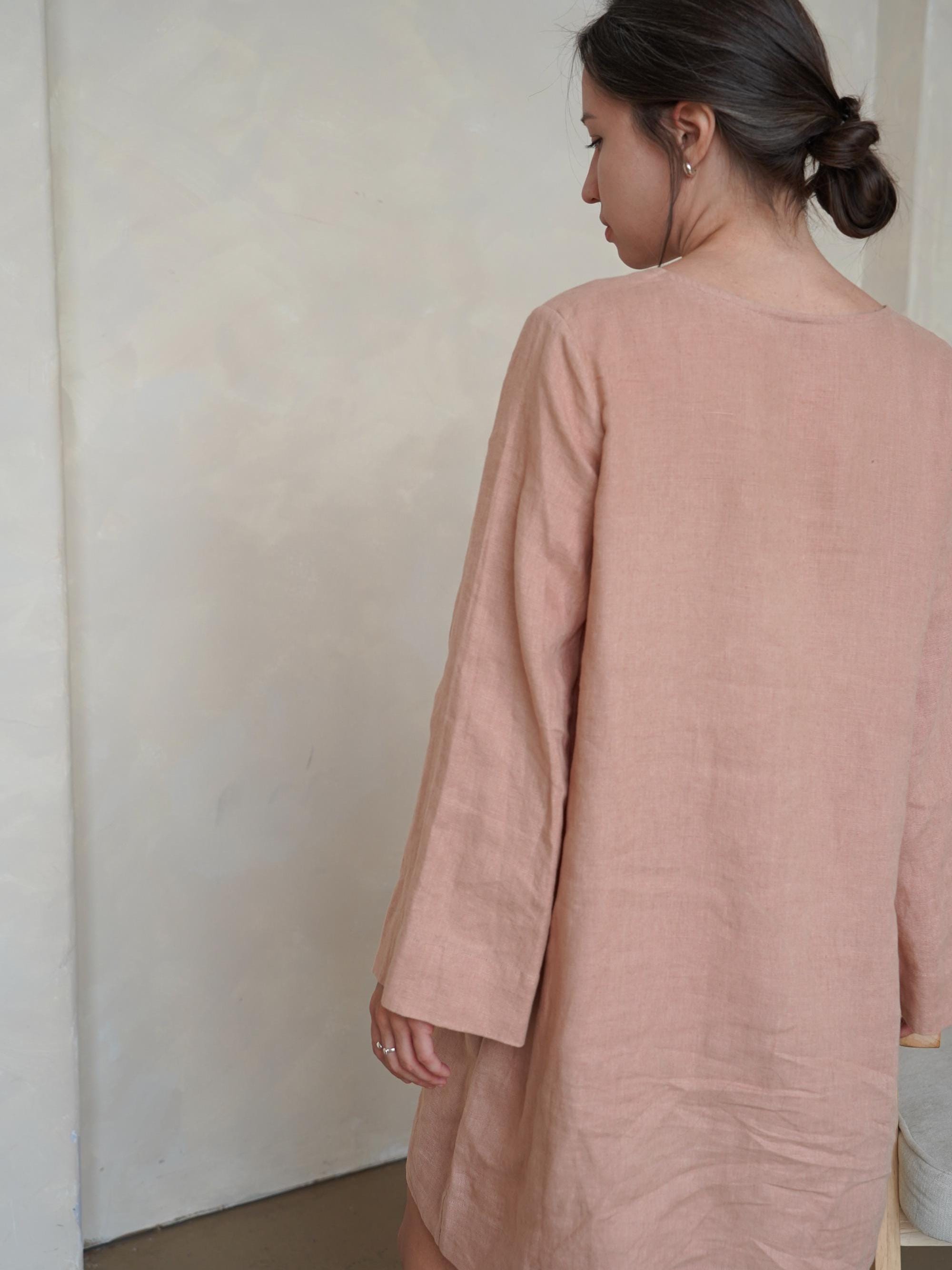 chinese dress ladies Linen Maxi Dress 'Jasmine', bias cut linen dress with bell sleeves main image 0