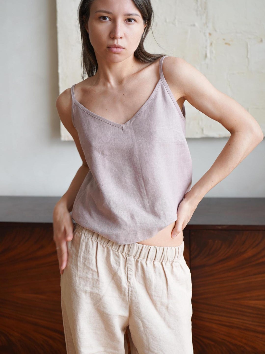 Women Baggy Front Button Solid Linen Top