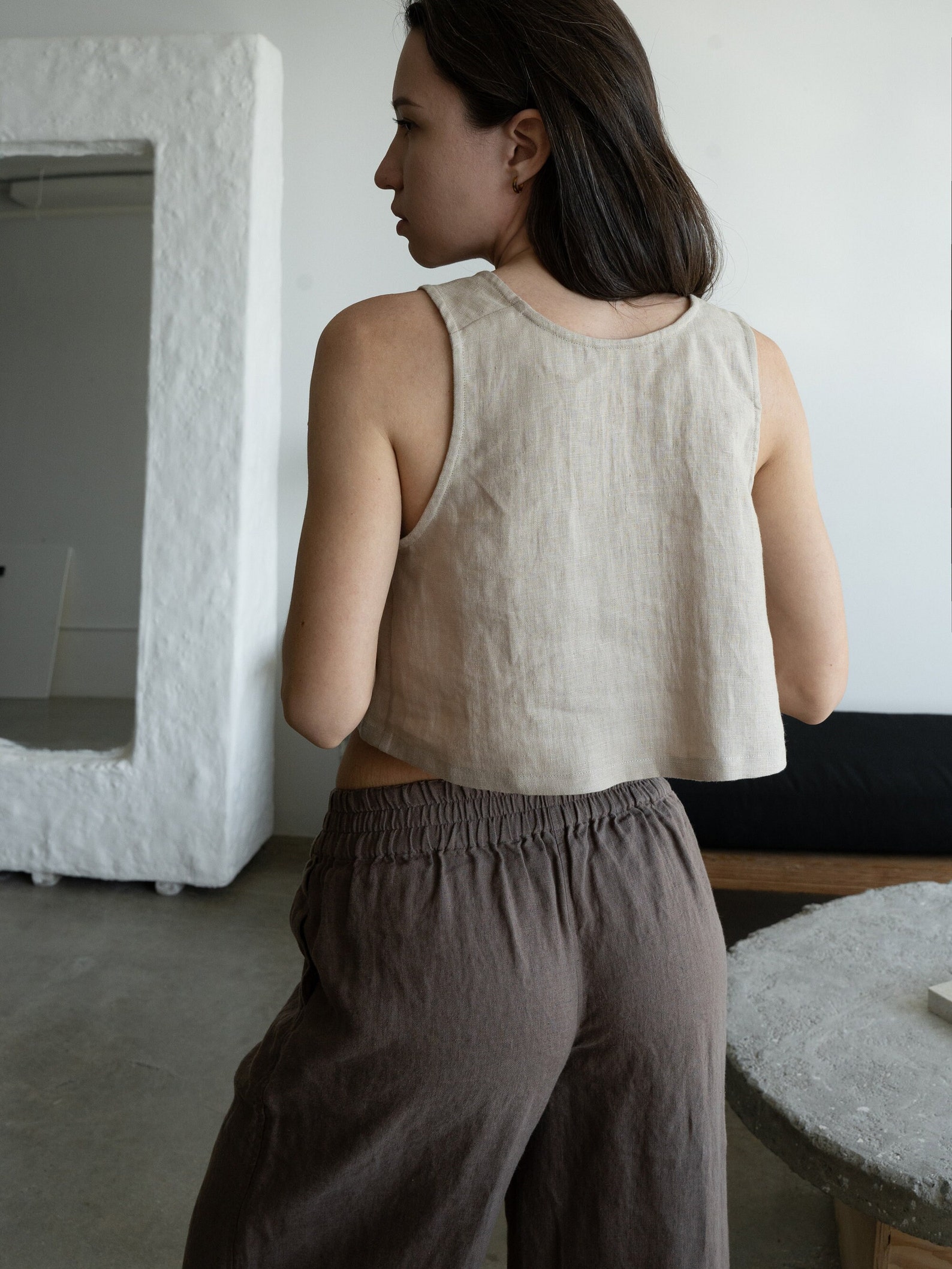 Women's Pink Relaxed Straight Fit High-Rise Linen Culottes