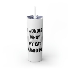 I Wonder What My Cat Named Me Skinny Tumbler with Straw, 20oz
