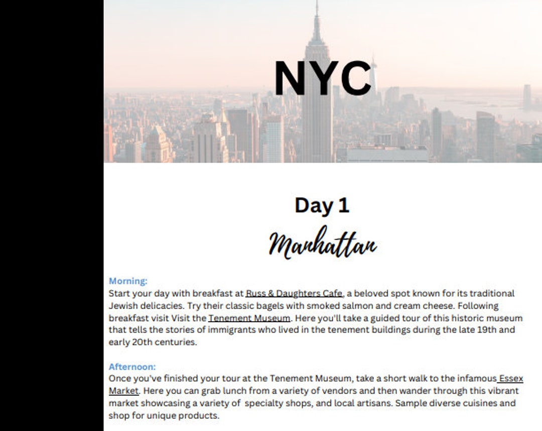 Travel Itinerary, Travel Itinerary Template, NYC Travel Itinerary, NYC