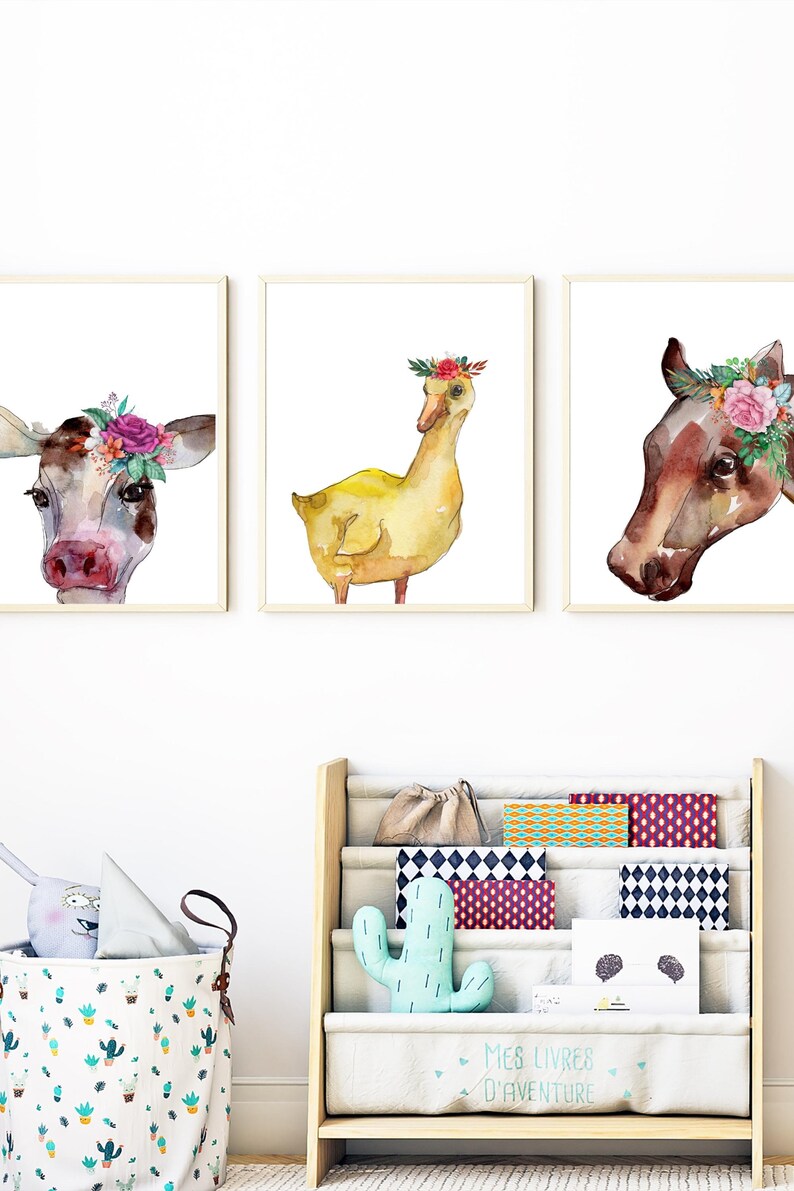 Farm Animal Wall Art Bundle, Farm Animal Print, Farm House Decor, Cute