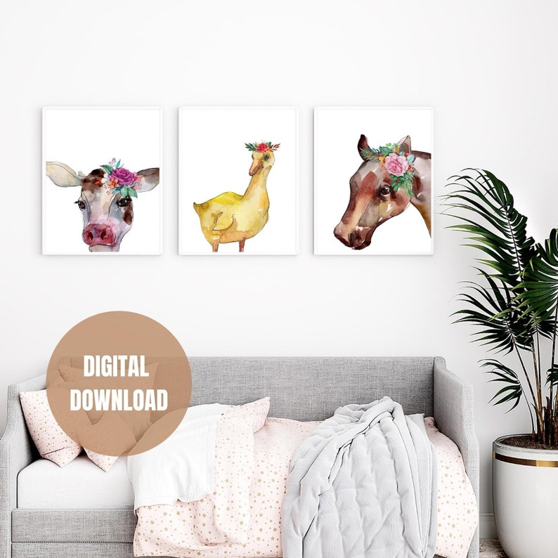 Farm Animal Wall Art Bundle, Farm Animal Print, Farm House Decor, Cute