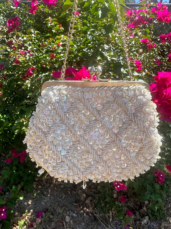 Vintage White Sequin Handbag