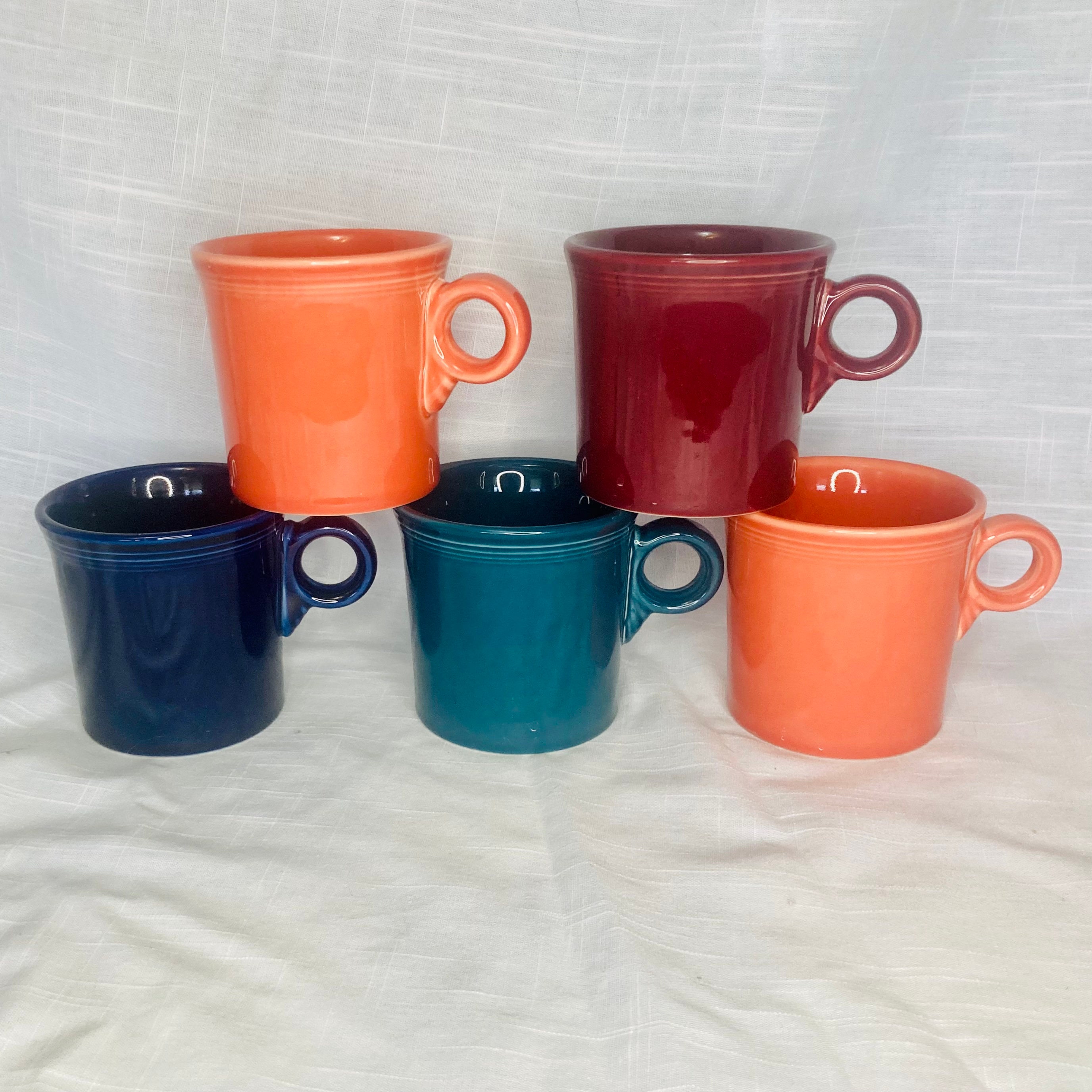 Fiestaware Coffee Tea Cup Mug Lot of 6 Cups Vintage Retro Multi Color  Ceramic Fiesta HLC Made in USA Blue Turquoise Aqua Peach Rust Red