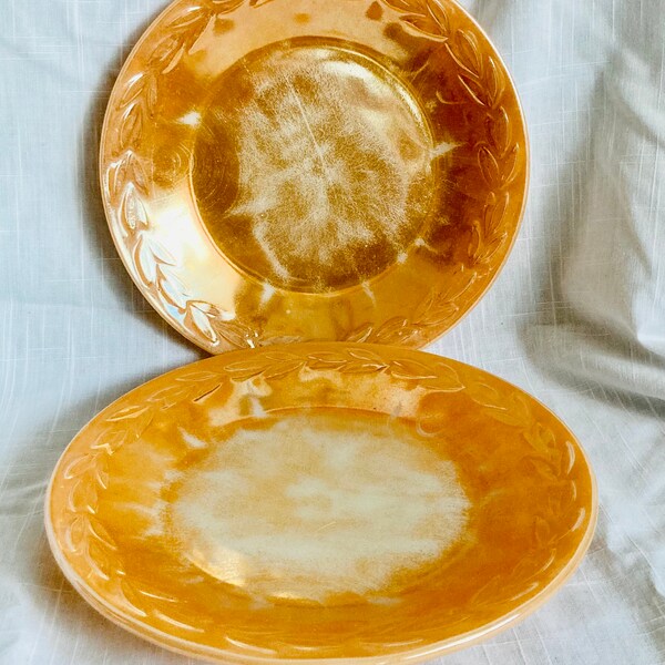 Peach Lustre Fire King Dinner Plates Etsy