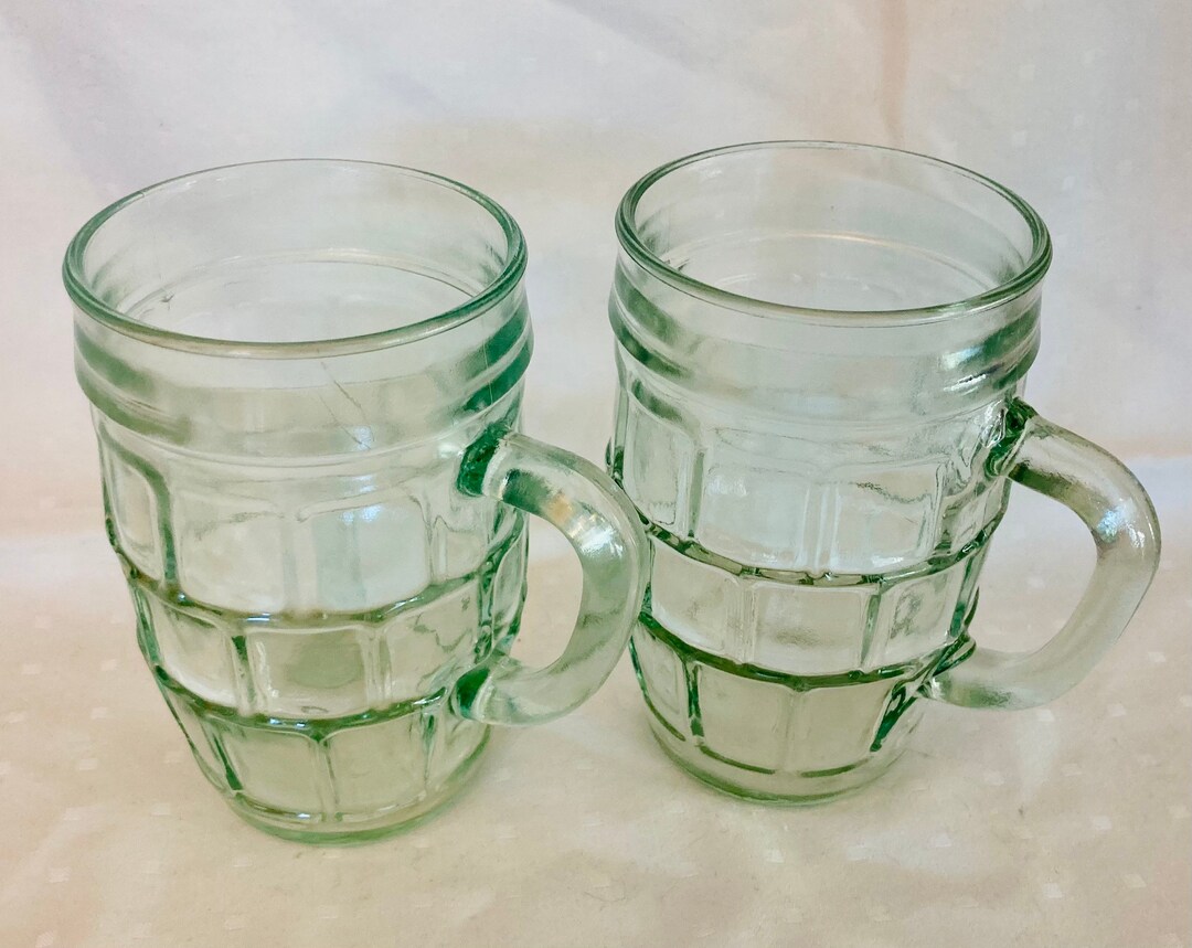 Green Glass Barrel Mugs Etsy