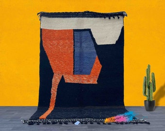 Black Moroccan Rug, Beni Ourain Rug, Handmade Wool Rug, Berber Carpet, Bohemian Home Decor, Custom Rug