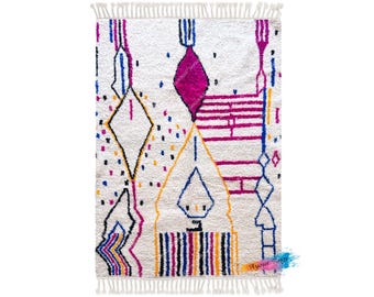 Moroccan Rug, Azilal Rug, Handmade Wool Carpet, Authentic Berber, Beni Ourain, Hand Knotted, Custom Size, Living Room Decor, Shag Rug