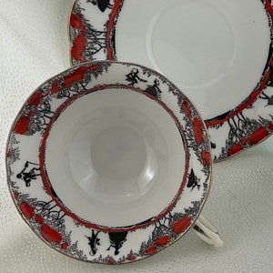 Orange and Black Star Paragon Teacup and Saucer Duo
