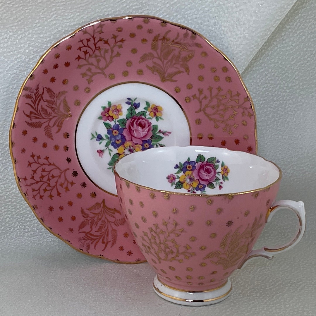 Pretty Pink and Gold Chintz Colclough Teacup and Saucer Duo - Etsy