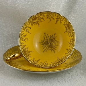 Brilliant Yellow Coalport Teacup and Saucer Duo