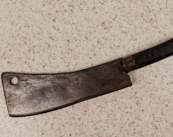 Antique Brecht No. 10 Meat Cleaver Knife, St. Louis Butcher Tool, 10 Inch Carbon Steel Blade, Primitive Kitchen Collectible    CL826-01
