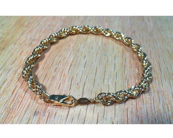 14K Gold Rope Bracelet Vintage 1970s Gold Plated Chain Bracelet 5mm Classic Twisted Link Bracelet Gold Jewelry Gift
