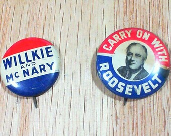 ROOSEVELT and WILKIE McNARY Campaign pinback buttons President 1936