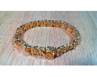 14k Gold-Plated Vintage Nugget Bracelet 1970s  Classic Link Bracelet Gold Jewelry Gift   7"x 3/8"