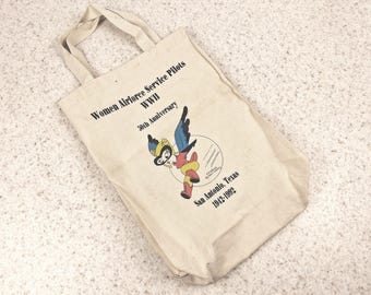 W.A.S.P. WWII Tote Bag Vintage 1992 Women Airforce Service Pilots 50th Anniversary San Antonio Texas Canvas Carry Bag Military History Gift