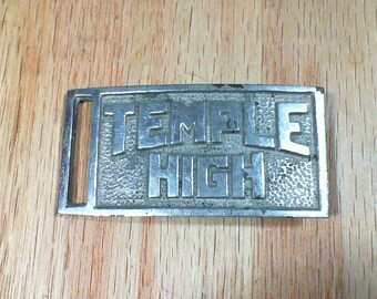 Vintage Temple High Belt Buckle 1930s Hamlin Co Brass Chrome School Buckle Texas Collectible Greensboro NC Retro Alumni Gift