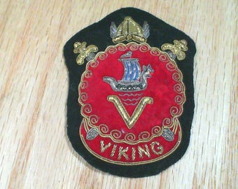 Bullion Crest Blazer Badge with Dragon Head Viking ship, "V" and "VIKING" Embroidered