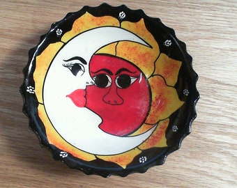 Sun and Moon Pottery Bowl Handcrafted Handpainted