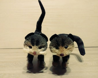 Buri Bristle Brush Cats / Phillipine Art / Cat Figurine / Buri Cat / A Matched Pair