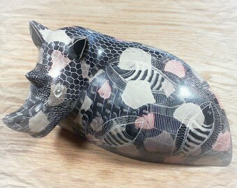 Soapstone Rhinoceros  / Kenya African Carving / Etched Carving / Fish Etching / Handcrafted Art / Soapstone Carving