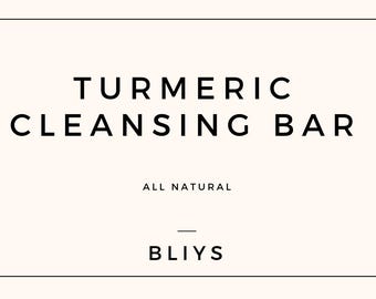 May include: A white label with black text that reads "TURMERIC CLEANSING BAR" and "ALL NATURAL" with the brand name "BLIYS" below.