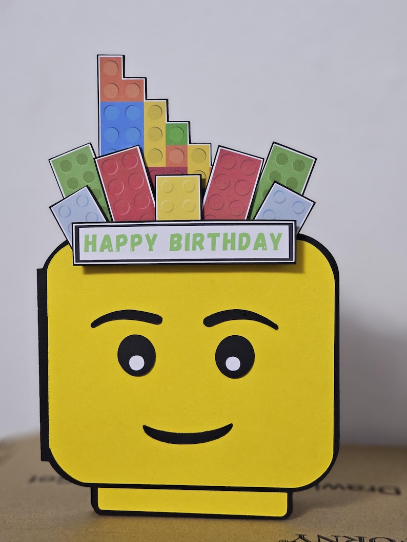 Lego head birthday card-Son daughter grandson granddaughter niece nephew or name..personalised image 6
